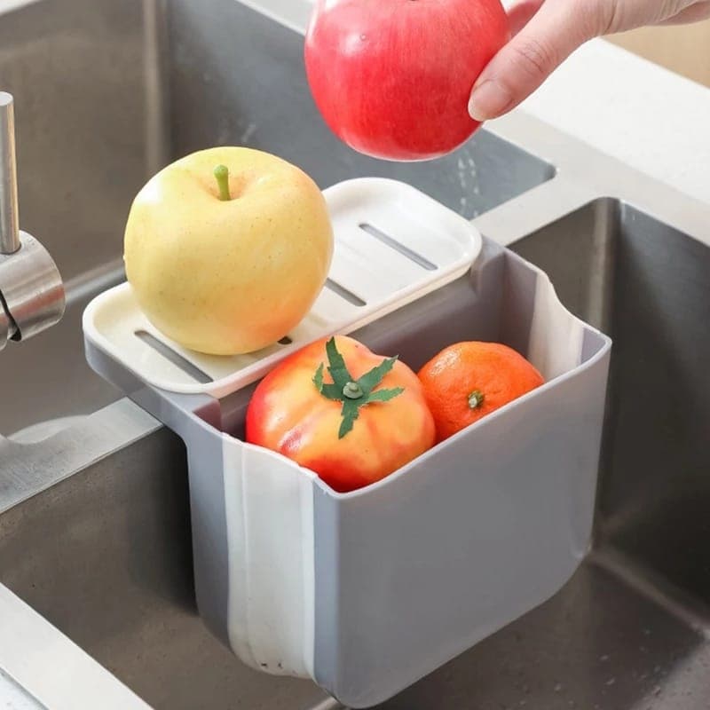 Double Suction Cup Hanging Sink Drain Basket Foldable Storage Box For Home 