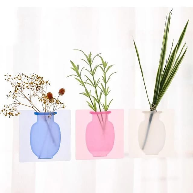 Silicone Sticky Vase Stick on The Wall Flower Pot   Flower Plant Vases Flow